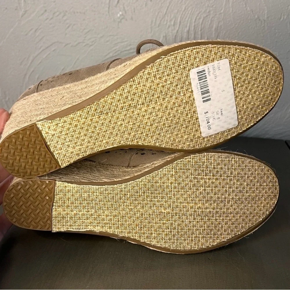 TOMS Taupe Suede Perforated Wedge Booties Size 8 NWT Boho